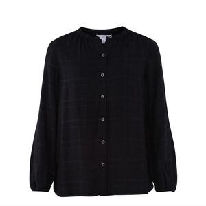 Time and Tru Women's Long Sleeve Button Down Blouse Black Soot Crew Neck. New